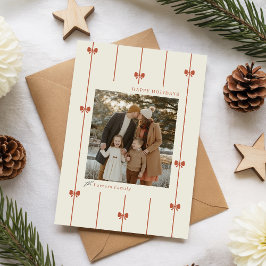 モダンな冬の赤いリボンの家族写真 クリスマス
