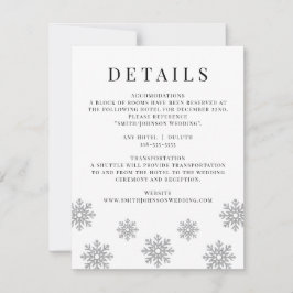 モダンな冬の雪の結晶の結婚式詳細カード 出欠カード
