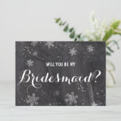 モダンな冬の雪の結晶 あなたは私のブライズメイドになってくれる？ 招待状 (スタンド正面)