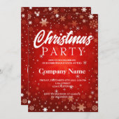 モダンな冬の雪の結晶 赤と白のクリスマスパーティー 招待状 (正面/裏面)