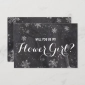 モダンな冬の雪の結晶 黒板 フラワーガール 招待状 (正面/裏面)