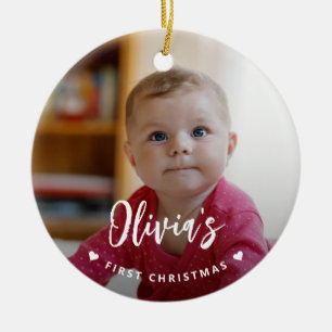 モダンな初めてのクリスマスの赤ちゃんの写真 セラミックオーナメント