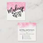 モダンな化粧のタイポグラフィのピンクの水彩画の紙吹雪 スクエア名刺 (正面/裏面)