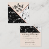 モダンな化粧のタイポグラフィばら色の大理石色のブロック スクエア名刺 (正面/裏面)