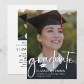 モダンな卒業おめでとうカード　トレンディーな手書きフォントがおしゃれなデザイン 案内状 (正面/裏面)