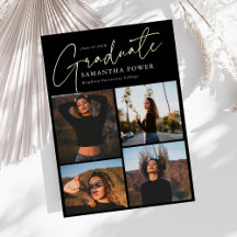 モダンな卒業お知らせ 4枚の写真入り卒業記念カード