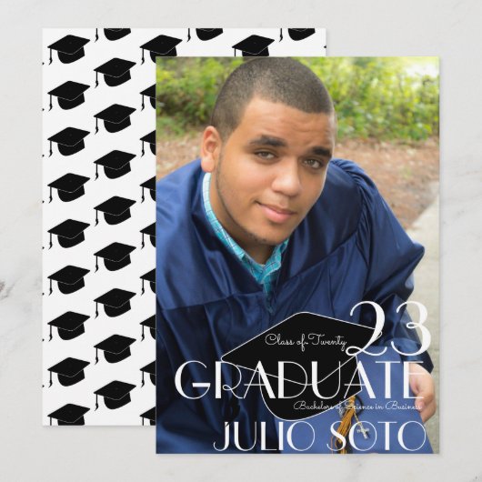 モダンな卒業タイポグラフィ・スクリプト写真 招待状 (正面/裏面)