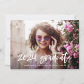 モダンな卒業デザイン | 写真と白い手書きテキスト 招待状 (正面)