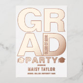 モダンな卒業パーティー写真 ローズゴールド 箔招待状 (正面)