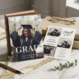 モダンな卒業パーティー用被せ写真 オーバーグレイ GRAD 招待状