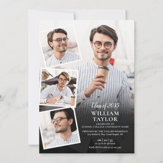 モダンな卒業パーティー5枚の写真コラージュ招待状 招待状 (正面)