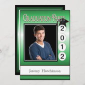 モダンな卒業パーティー カスタム フォト 日付 グリーン 招待状 (正面/裏面)