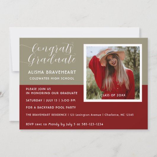 モダンな卒業写真プールパーティーの招待状 招待状 (正面)
