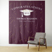 モダンな卒業式の偽の紙吹雪 マロン/ホワイト タペストリー (インサイチュ)