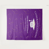 モダンな卒業式の偽の金色のコンフェッティ 紫/白 タペストリー (正面(横))