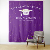 モダンな卒業式の偽の金色のコンフェッティ 紫/白 タペストリー (インサイチュ)