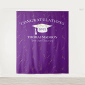 モダンな卒業式の偽の金色のコンフェッティ 紫/白 タペストリー (正面)