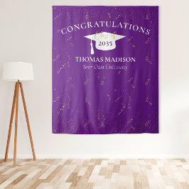 モダンな卒業式の偽の金色のコンフェッティ 紫/白 タペストリー