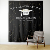 モダンな卒業式の偽の金色の紙吹雪　ブラック/ホワイト タペストリー (インサイチュ)