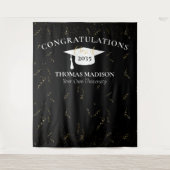 モダンな卒業式の偽の金色の紙吹雪　ブラック/ホワイト タペストリー (正面)