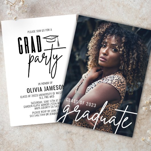 モダンな卒業式カリグラフィー・スクリプト | フォトパーティー 招待状