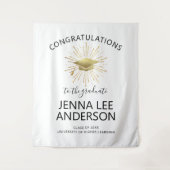 モダンな卒業式ゴールドキャップとスターバースト タペストリー (正面)