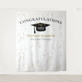 モダンな卒業式フェイクストリーマー ブラックバックドロップ タペストリー (正面)