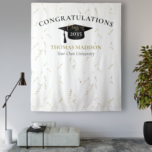 モダンな卒業式フェイクストリーマー ブラックバックドロップ タペストリー