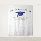 モダンな卒業式用フェイクストリーマー 青い背景 タペストリー (正面)