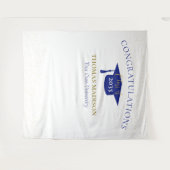 モダンな卒業式用 誕生日 ファウ グリッター バックドロップ | 青 タペストリー (正面(横))