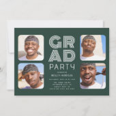 モダンな卒業式4枚フォトコラージュ GRAD パーティー 招待状 (正面)