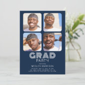 モダンな卒業式4枚フォトコラージュ GRAD パーティー 招待状 (スタンド正面)
