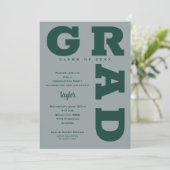 モダンな卒業式 ダークグリーン グレー 卒業 招待状 (スタンド正面)