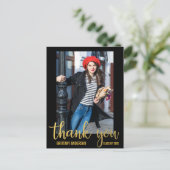 モダンな卒業感謝祭 卒業生写真 ゴールド ポストカード (スタンド正面)