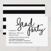 モダンな卒業生のパーティーのタイポグラフィのストライプなパターン 招待状 (正面/裏面)