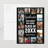 モダンな卒業生 14 枚の写真コラージュ 黒 卒業式 案内ポストカード (正面/裏面)