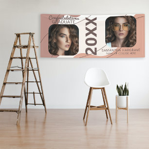 モダンな卒業生   2枚の写真を飾る卒業バナー 横断幕