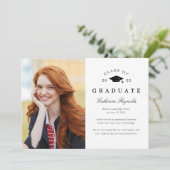 モダンな卒業発表2枚の写真付き卒業のお知らせ 招待状 (スタンド正面)