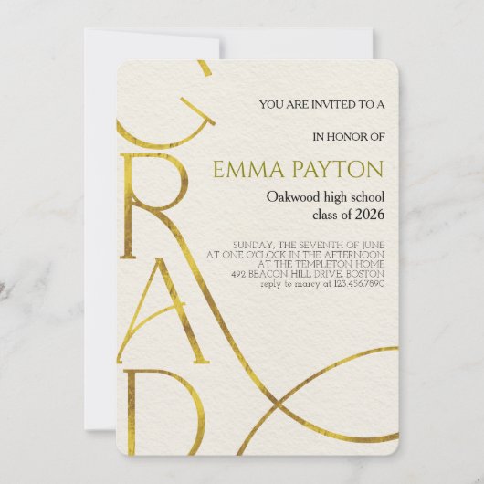 モダンな卒業祝賀会 招待状 (正面)