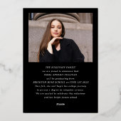 モダンな卒業筆記体スクリプト写真 卒業式 箔招待状 (裏面)