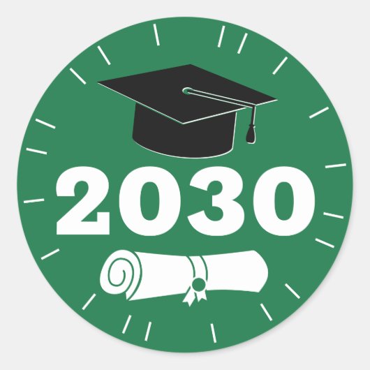 モダンな卒業証書 卒業年度 キャップ ディプロマ 緑 ラウンドシール (正面)