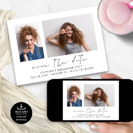 モダンな卒業2枚の写真スクリプト 卒業式 セーブザデート