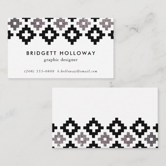 モダンな南西総括的で黒くフェイクな銀製のグリッター 名刺 (正面/裏面)