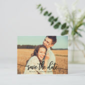 モダンな原稿のタイポグラフィの写真の保存日付 案内ポストカード (スタンド正面)