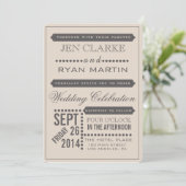 モダンな原稿のベージュ及び灰色の結婚式招待状 招待状 (スタンド正面)