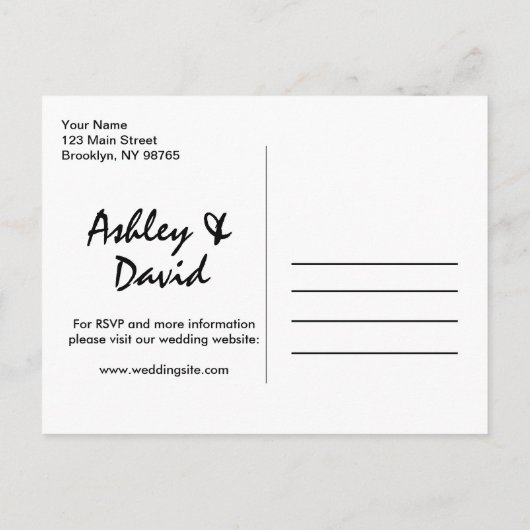 モダンな原稿の結婚式招待状の郵便はがき インビテーションポストカード (裏面)