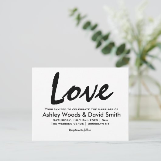 モダンな原稿の結婚式招待状の郵便はがき インビテーションポストカード (スタンド正面)