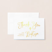 モダンな原稿|の写真の青い洗礼は|感謝していしています 箔カード (封筒付き正面)