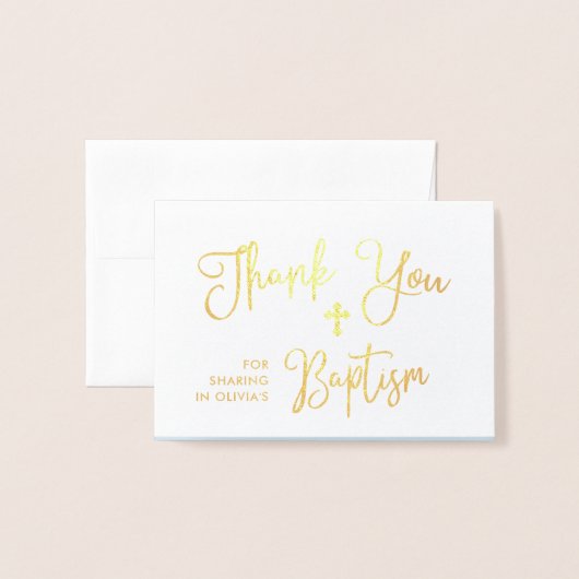 モダンな原稿|の写真の青い洗礼は|感謝していしています 箔カード (封筒付き正面)