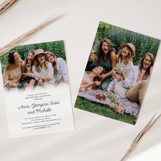 モダンな友達合同誕生日パーティー 招待状